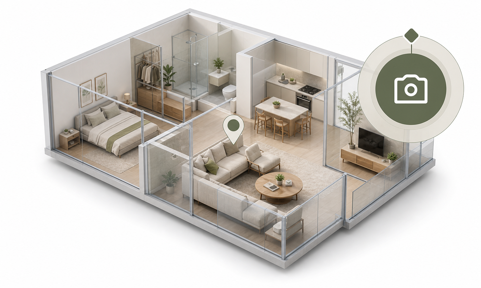 A cutaway room being captured in 3D